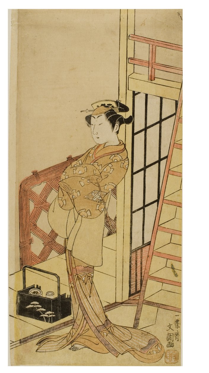 Kabuki näyttelijä hahmossa naisena (onnagata) tekijältä Ippitsusai Bunchō