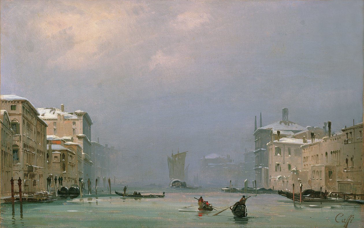 Grand Canal lumella ja jäällä, 1849 tekijältä Ippolito Caffi