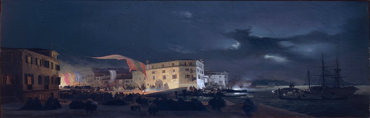 Italia, Yöfestivaali San Pietro di Castellossa, Ippolito Caffin saari Venetsian laguunissa, öljy kankaalle, tekijältä Ippolito Caffi