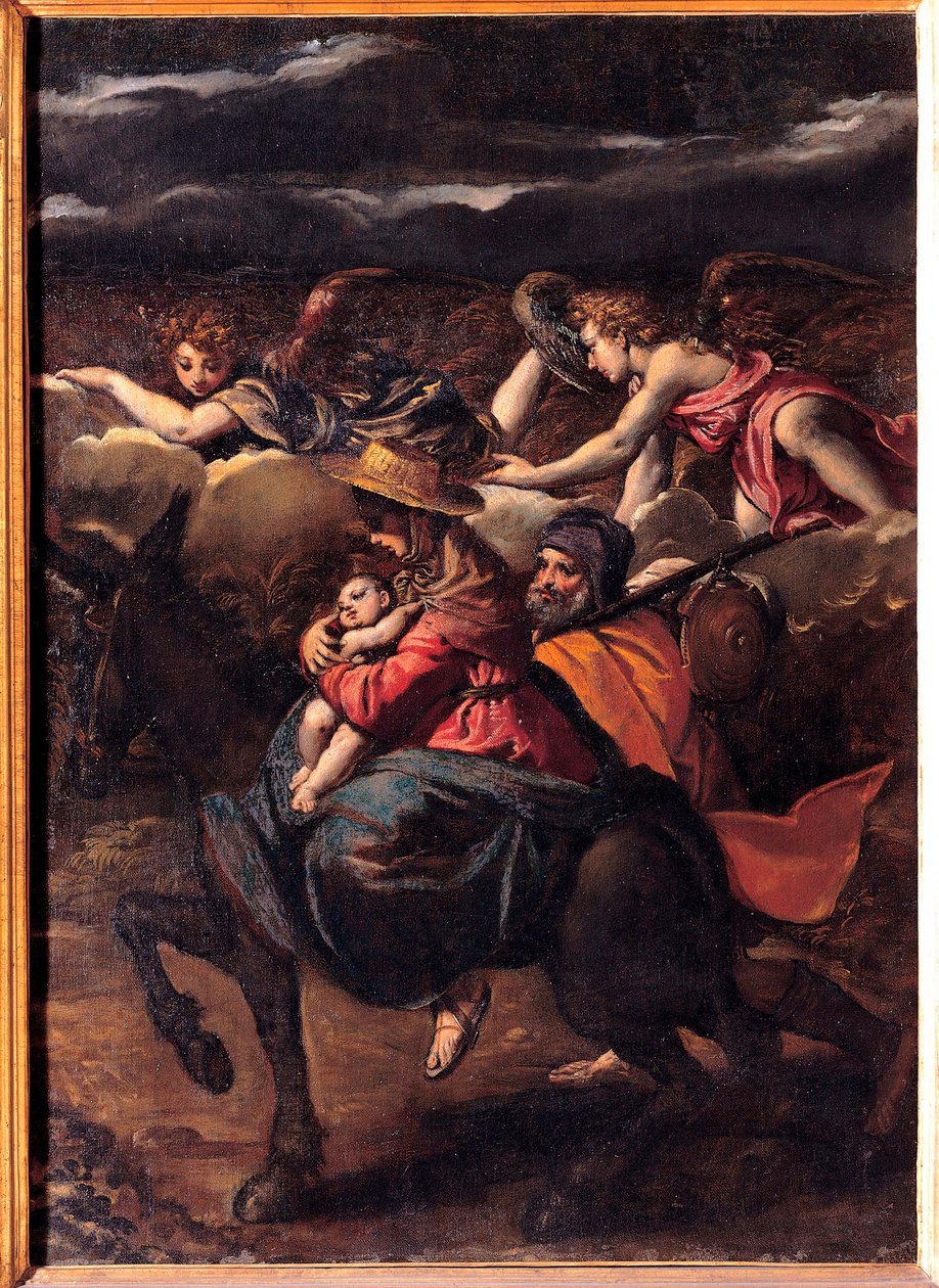 La fuite en Egypte - Lento Egyptiin - Ippolito Scarsellinon (Scarsella) maalaus (1551-1620), Öljy kankaalle 1585 (101x73 cm) - Musei Capitolini, Rooma tekijältä Ippolito Scarcella