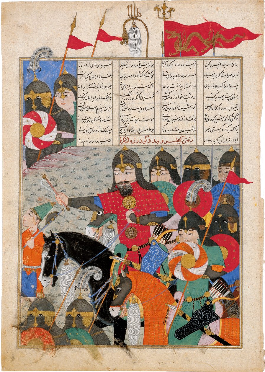 Kay Khusraw marssii Gudarzsin pelastuslaitokseen. Käsikirjoitusvalo Ferdowsin eeposesta Shahname tekijältä Iranian Master