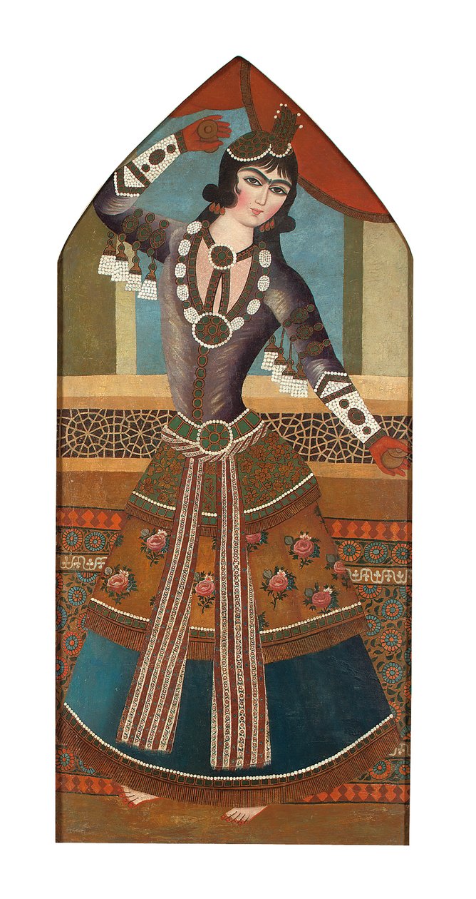 A Qajar Dancing Girl, n. 1840 (öljy kankaalle) tekijältä Iranian School