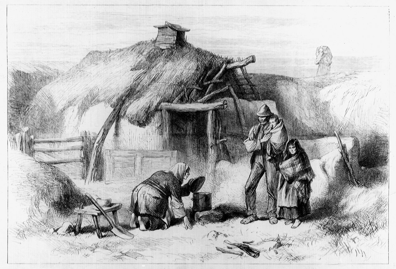 Mörköjen mökki, The Illustrated London News -lehdestä vuodelta 1879. tekijältä Irish School