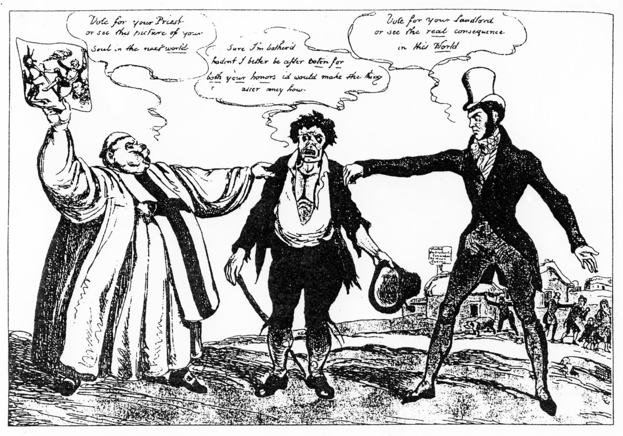 Sarjakuva Claren kreivikunnan välivaalien kampanjasta, 1828 tekijältä Irish School