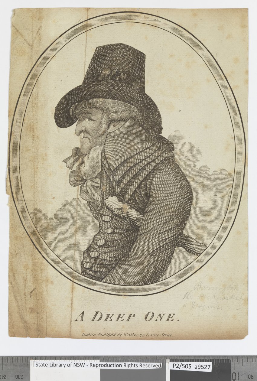 "A Deep One" [George Barringtonin muotokuva], n. 1800 (kaiverrus) tekijältä Irish School