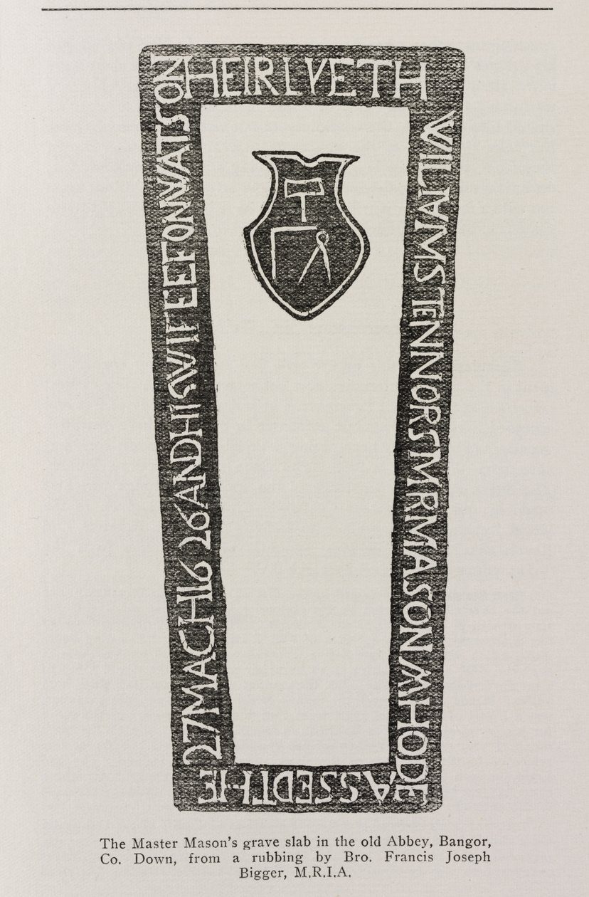 Print Master Masons -hautalaatalta vanhassa Abbeyssa, Bangor, Co. Down, päivätty 1626 tekijältä Irish School
