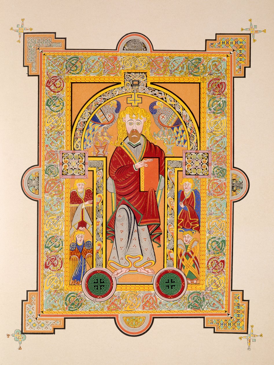 Saint Matthew, faksikopiosta Book of Kells, pub. kirjoittanut Day & Son tekijältä Irish School