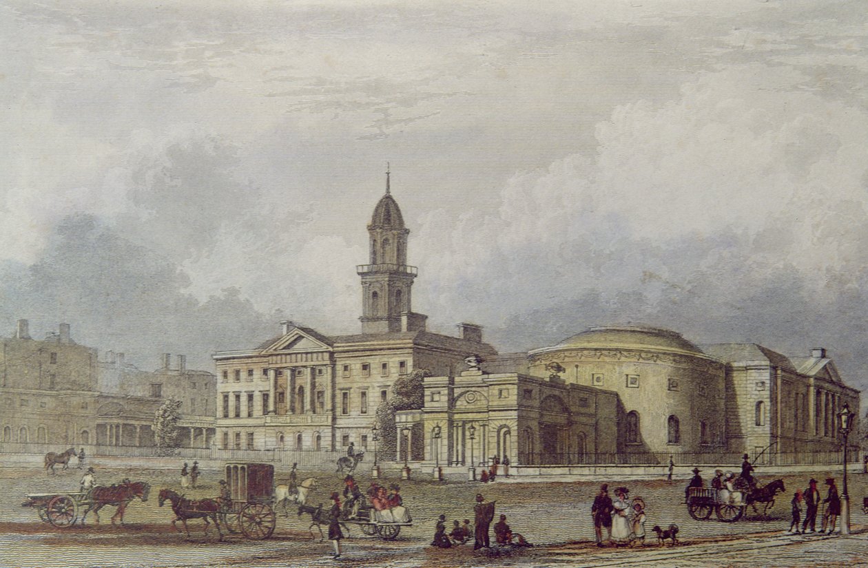 Rotunda Hospital, Dublin (värilitografia) tekijältä Irish School