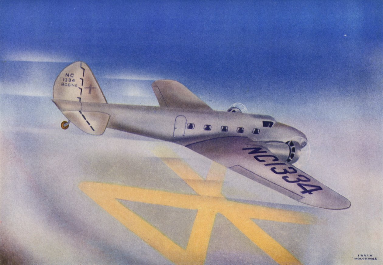 Boeing 247D (värillinen litografia) tekijältä Irvin L. Holcombe