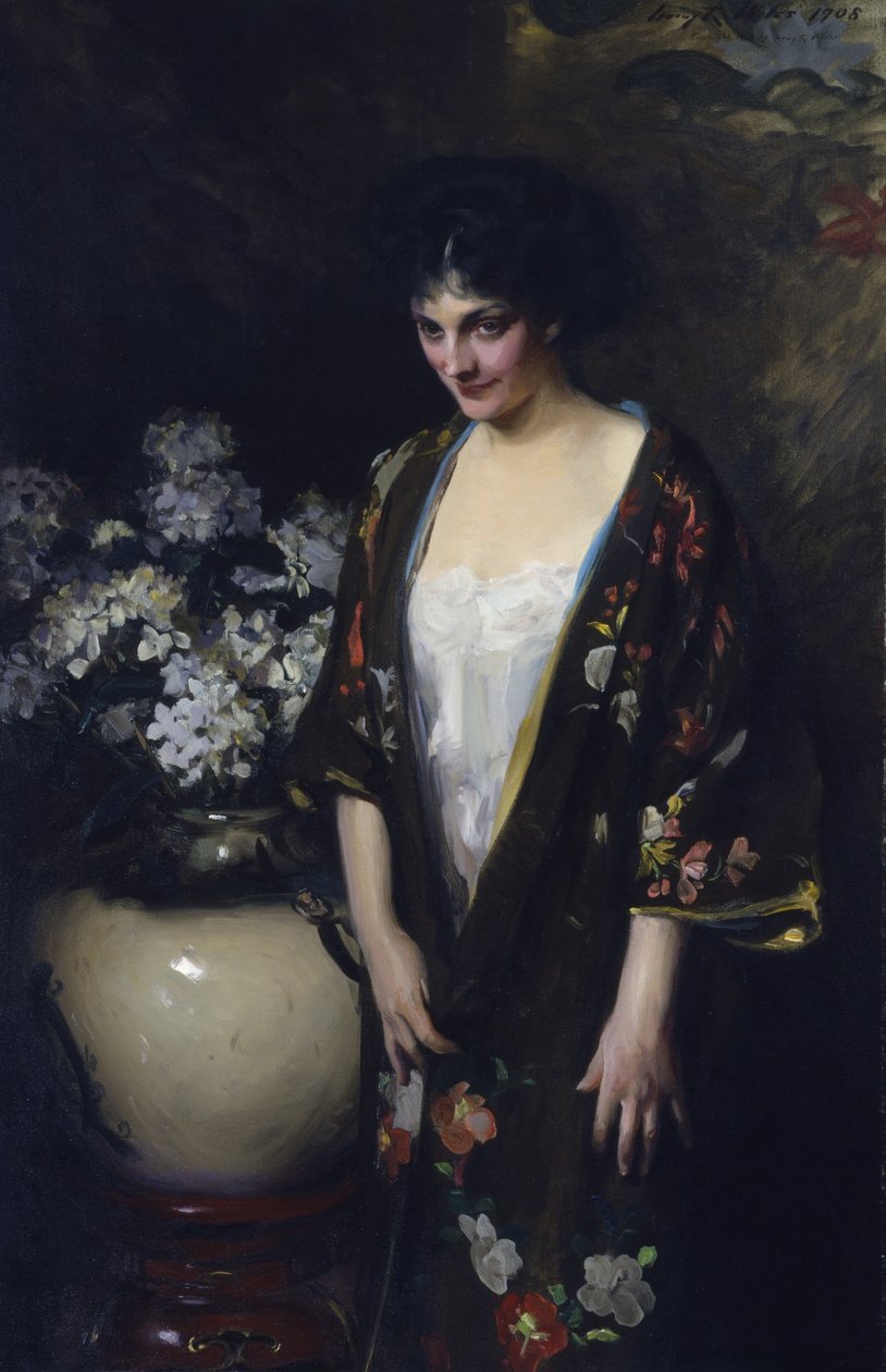 Ruskea Kimono (Kathryn Beta la Forquen muotokuva) tekijältä Irving R. Wiles
