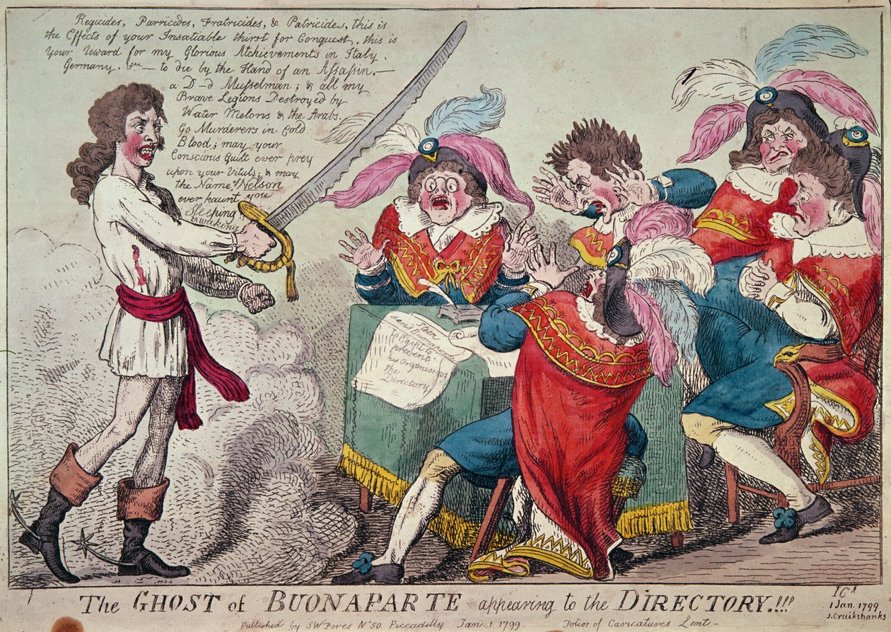 The Ghost of Buonaparte ilmestyy hakemistoon!!!, Lontoo, 1799 (värietsaus) tekijältä Isaac Cruikshank