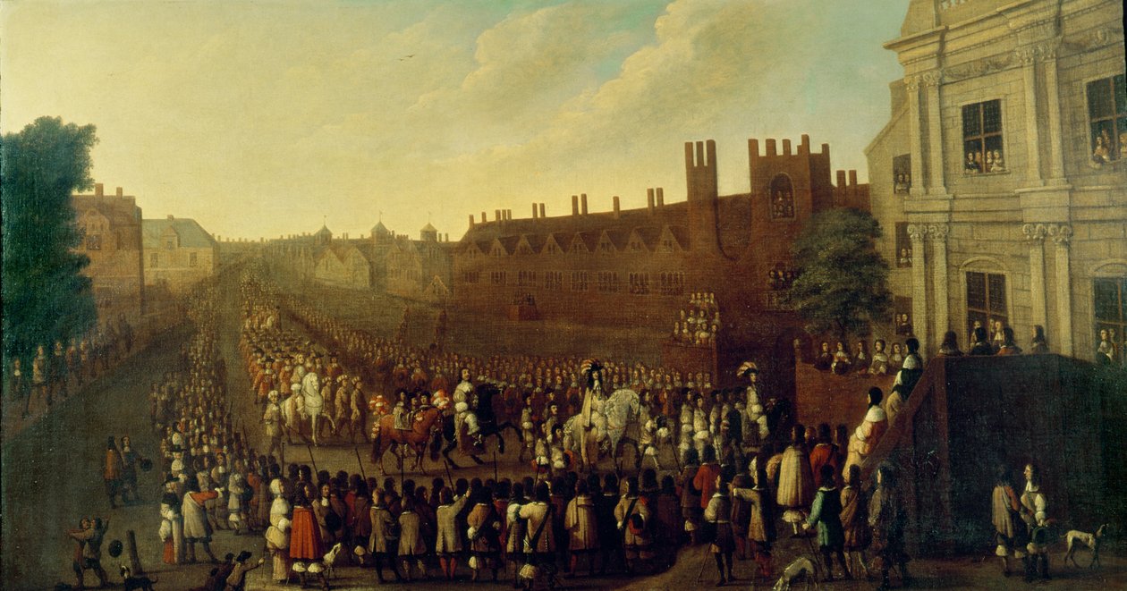 Kaarle II:n (1630-85) restaurointi Whitehallissa 29. toukokuuta 1660, noin 1660 tekijältä Isaac Fuller