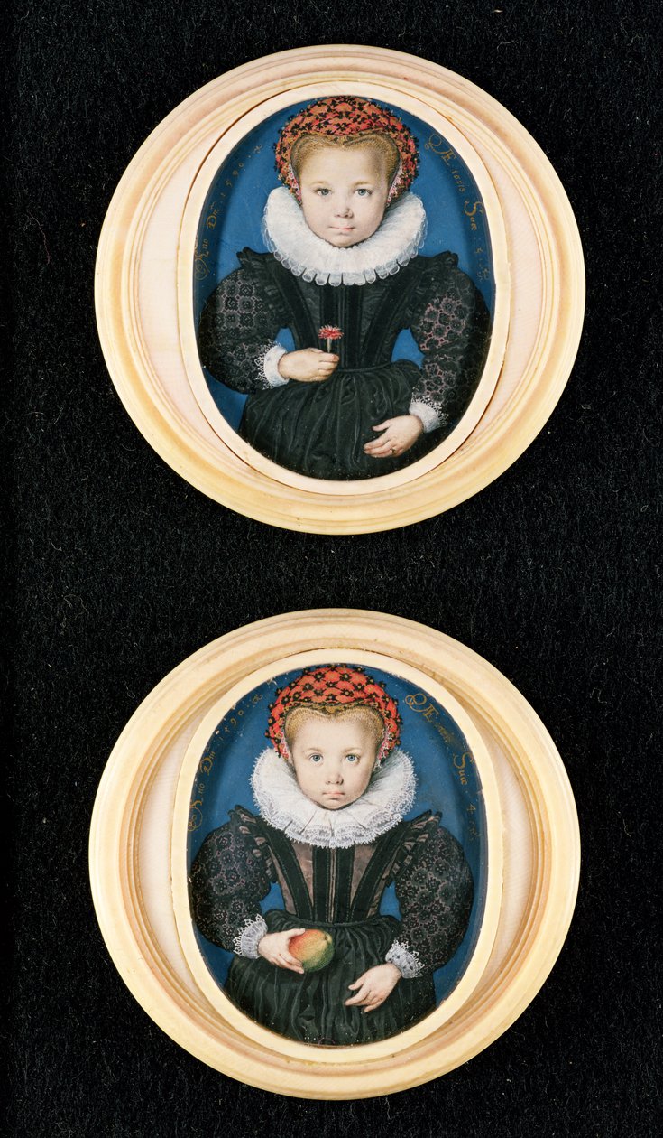 Kaksi pientä tyttöä, 1590 tekijältä Isaac Oliver