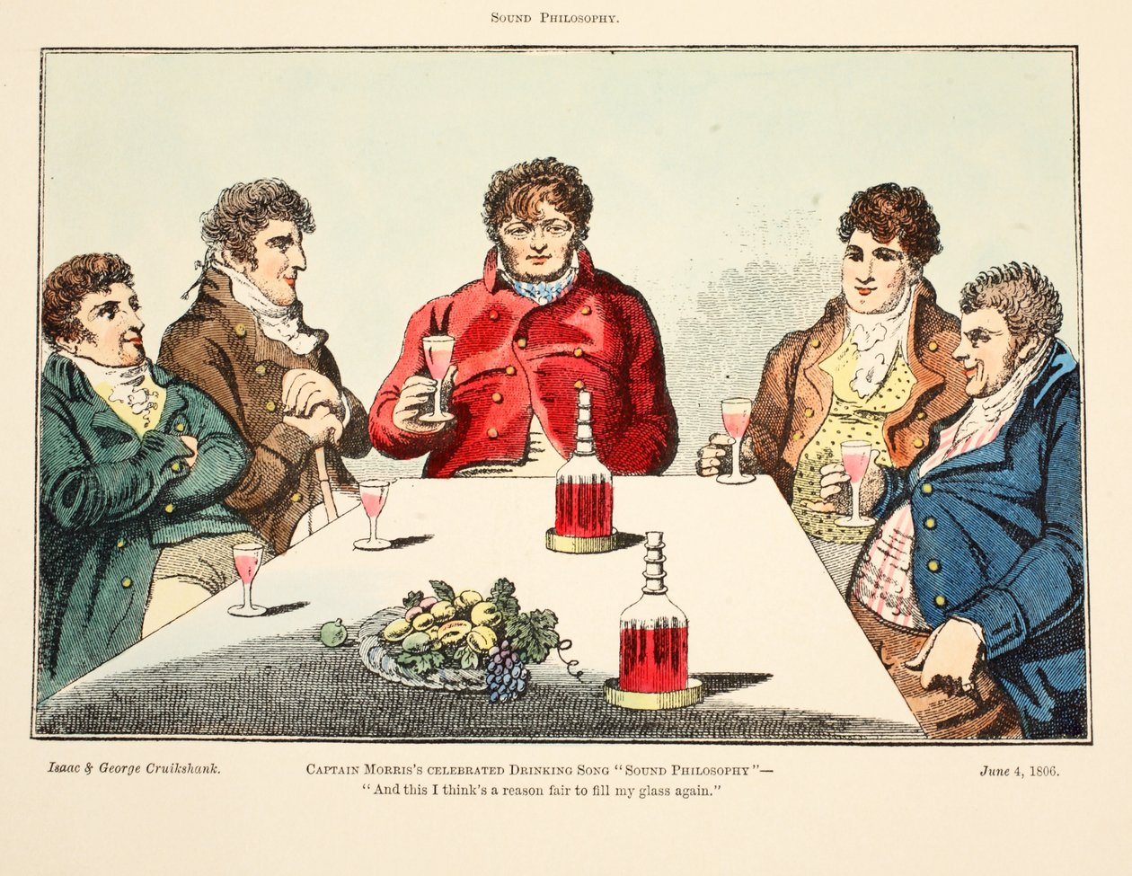 Äänifilosofia, 1806 (käsinvärinen kaiverrus) tekijältä Isaac, Robert and George Cruikshank