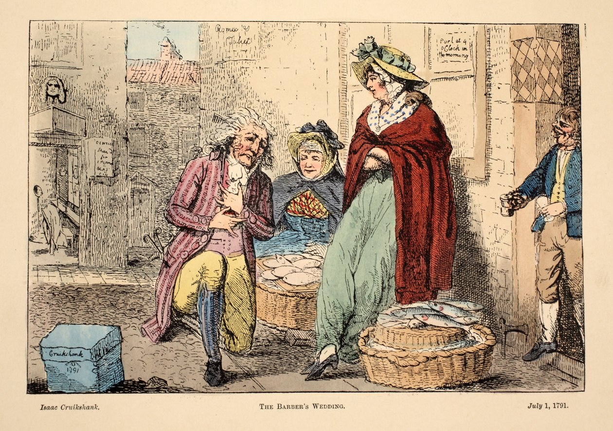 Parturin häät, pub. 1791 (käsin väritetty kaiverrus) tekijältä Isaac Robert Cruikshank