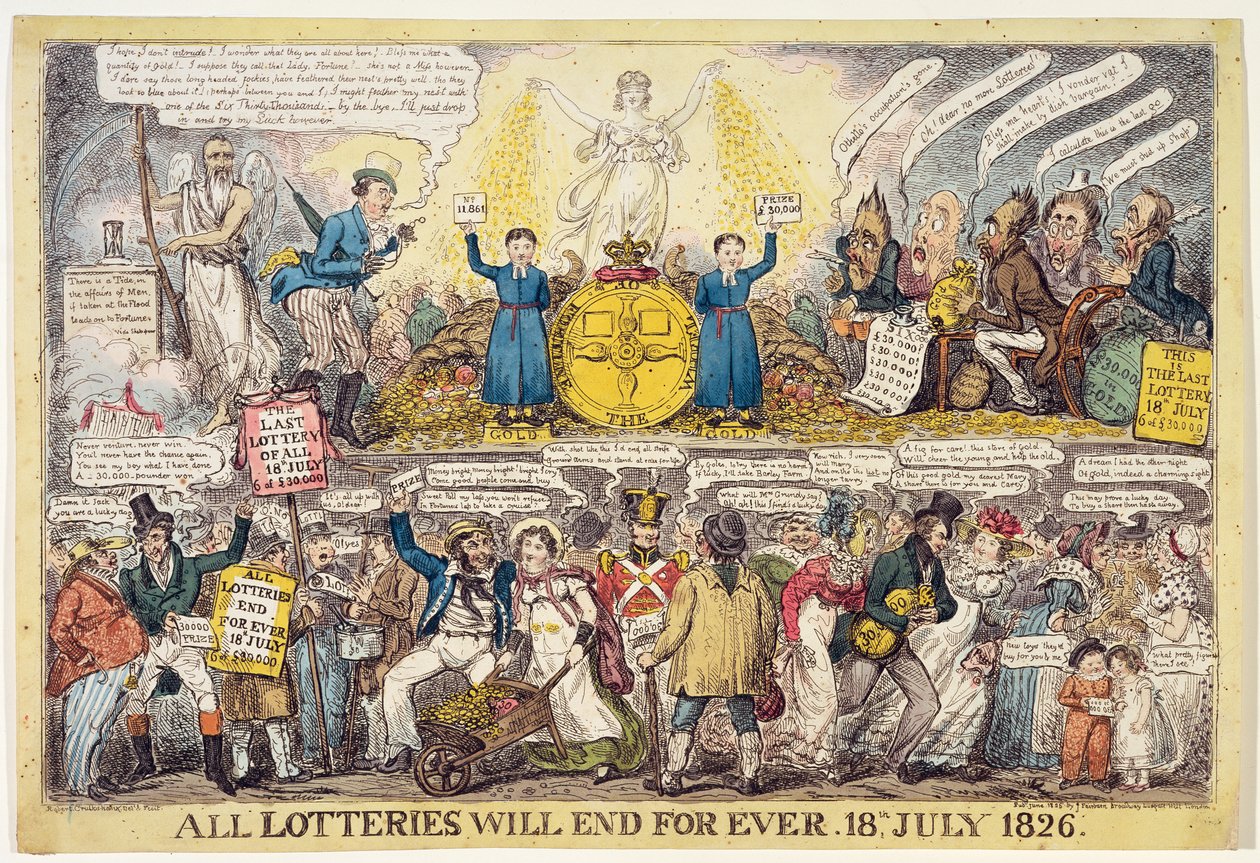 Lotto loppu, 1826 tekijältä Isaac Robert Cruikshank