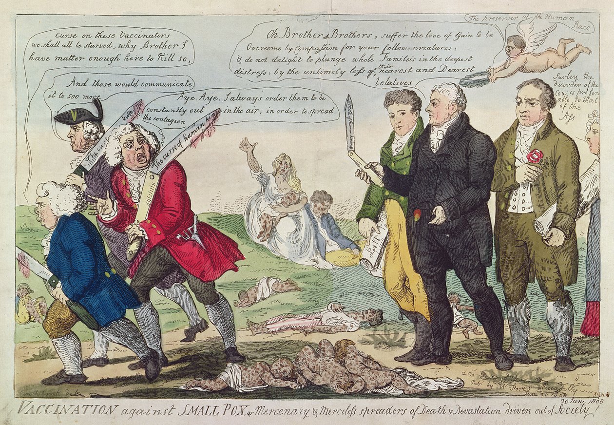 Rokotus isorokkoa tai palkkasoturia vastaan ja yhteiskunnasta karkotettuja armottomia kuoleman ja tuhon levittäjiä!, 1808 (värietsaus) tekijältä Isaac Robert Cruikshank