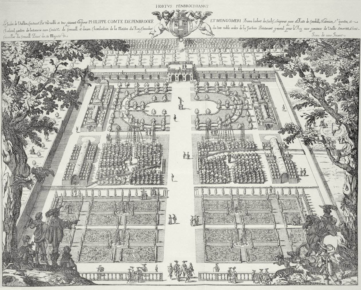 Puutarhasuunnittelu "The Gardens of Wiltonista", n. 1645 tekijältä Isaac de Caus