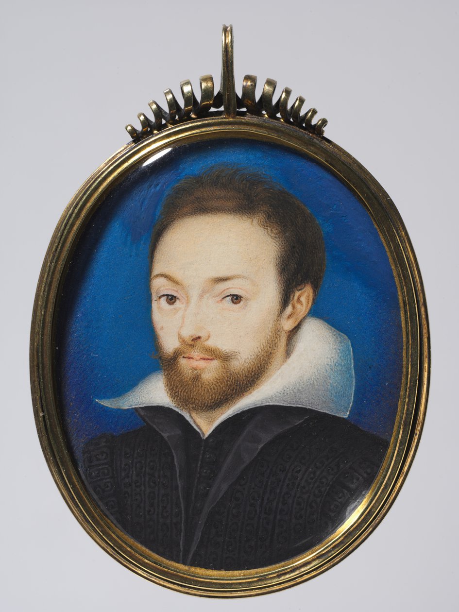 Miehen muotokuva, n. 1615 (akvarelli kortissa myöhemmässä hopeakullatussa kehyksessä) tekijältä Isaac (after) Oliver