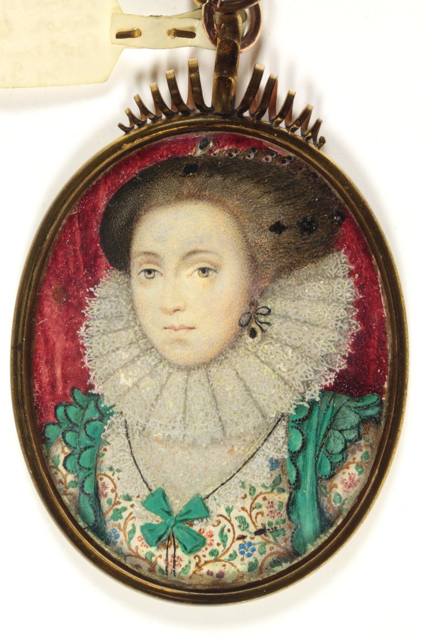 Lady, joka on perinteisesti tunnistettu rouva Hollandiksi, Lady Cope (akvarelli vellum) tekijältä Isaac (attr. to) Oliver
