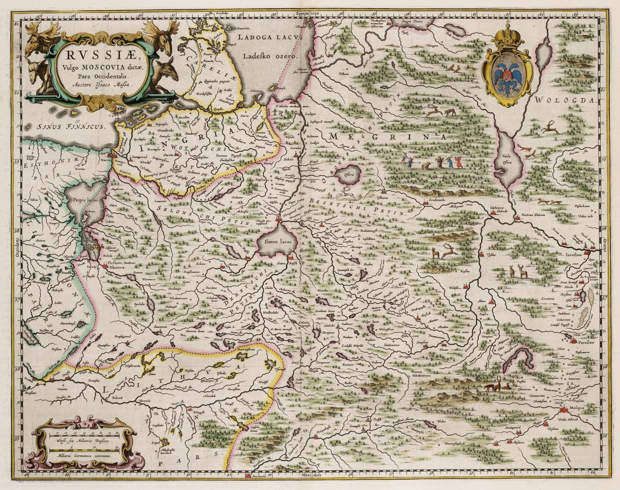 Länsi-Venäjän kartta: Pohjois- ja itäosa, 1664 tekijältä Isaac Abrahamsz. Massa