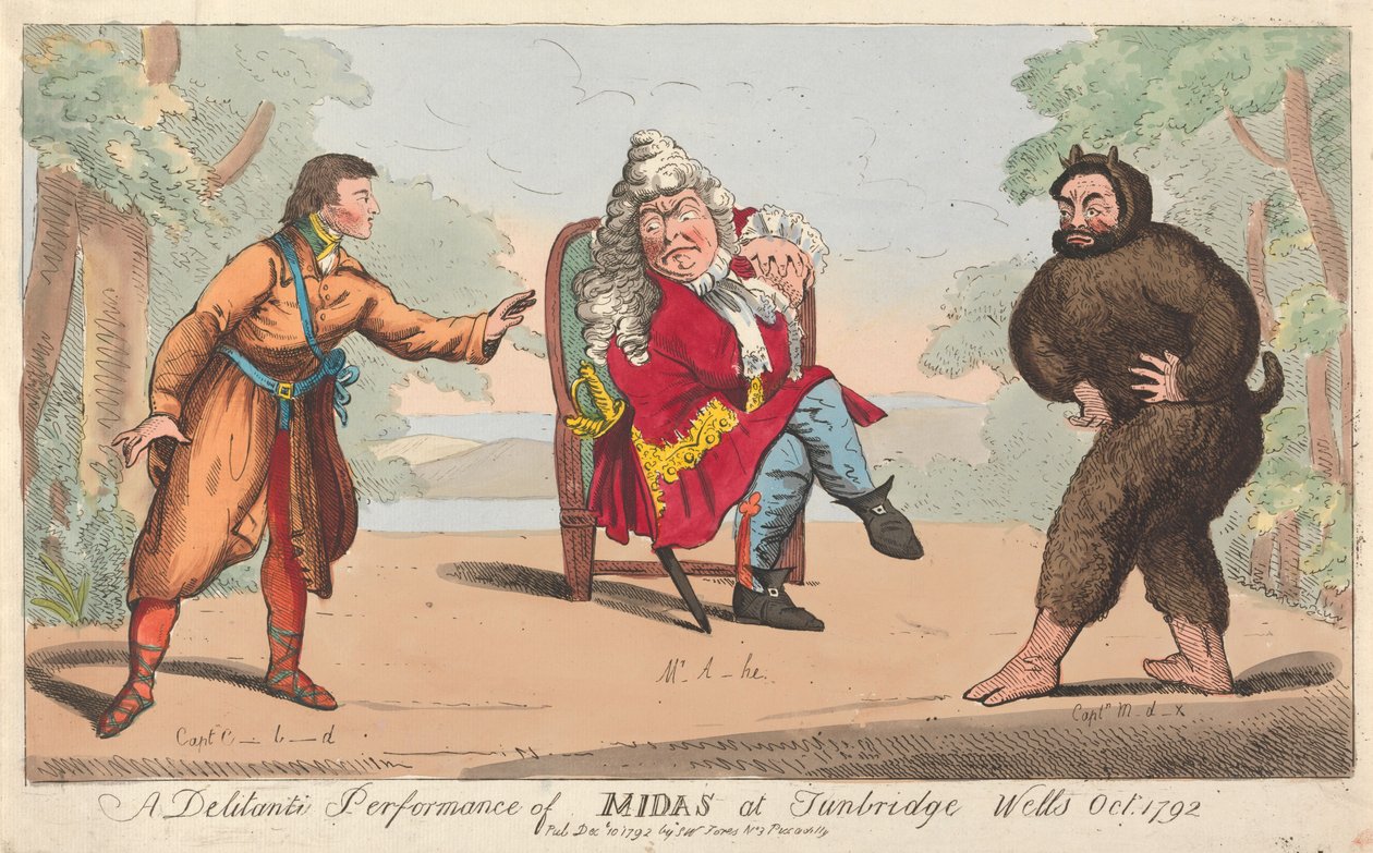 Eine Delitanti-Aufführung von Midas in Turnbridge Wells, Oktober 1792 tekijältä Isaac Cruikshank