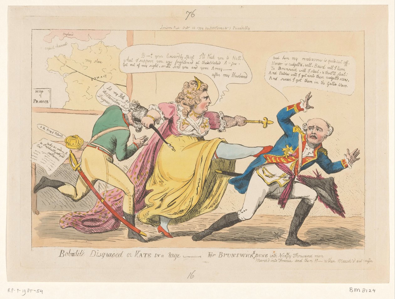 Spotprent op Katariina II, 1792 Bobadil häpeissään tai Kate raivoissaan - For Brunswicks Duke (otsikko esineessä) tekijältä Isaac Cruikshank