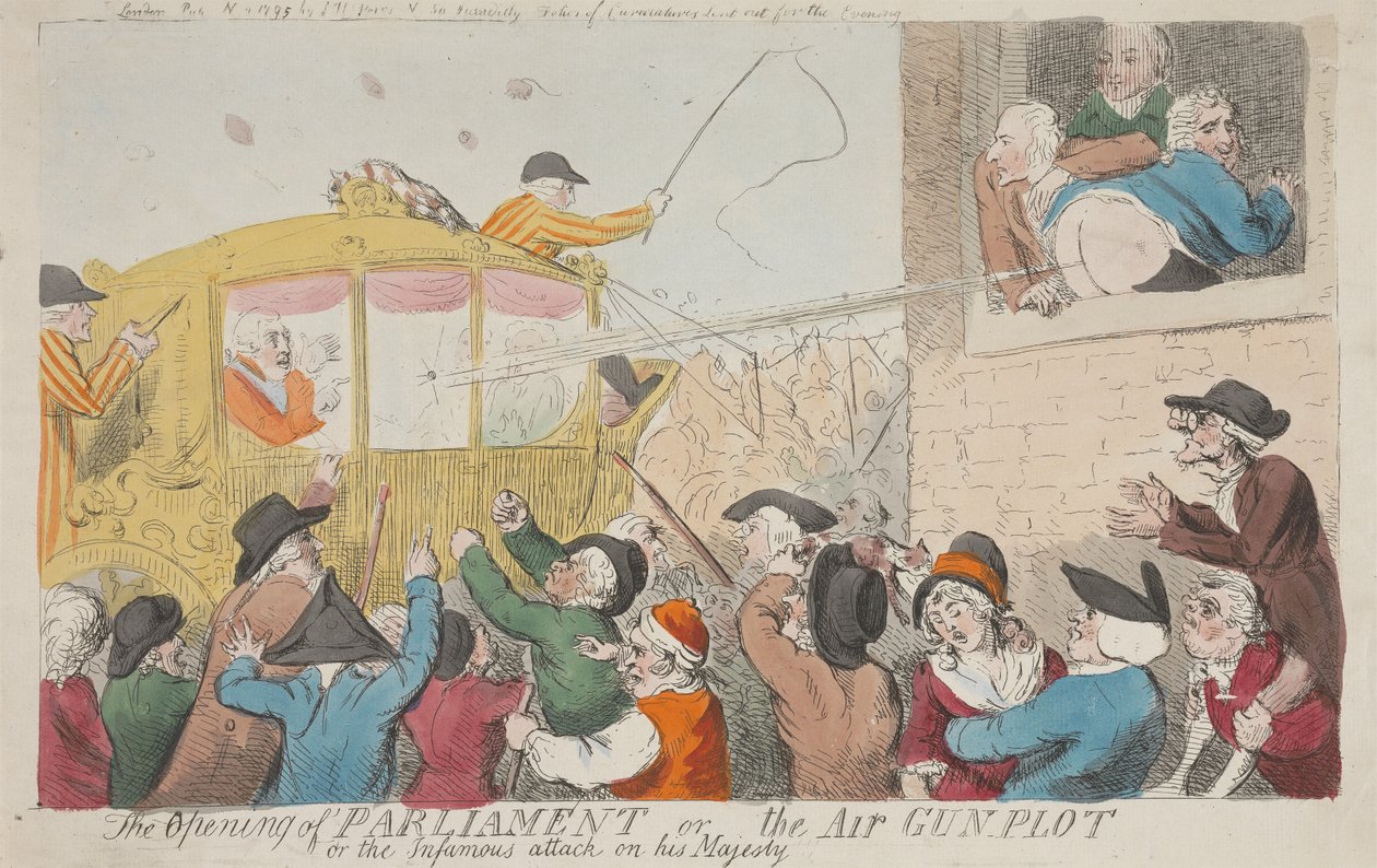 Die Eröffnung des Parlaments oder das Luftgewehr-Komplott oder der berüchtigte Angriff auf Seine Majestät tekijältä Isaac Cruikshank