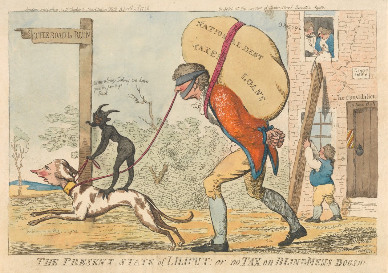 Der gegenwärtige Zustand von Liliput oder Keine Steuer auf Blindenhunde tekijältä Isaac Cruikshank