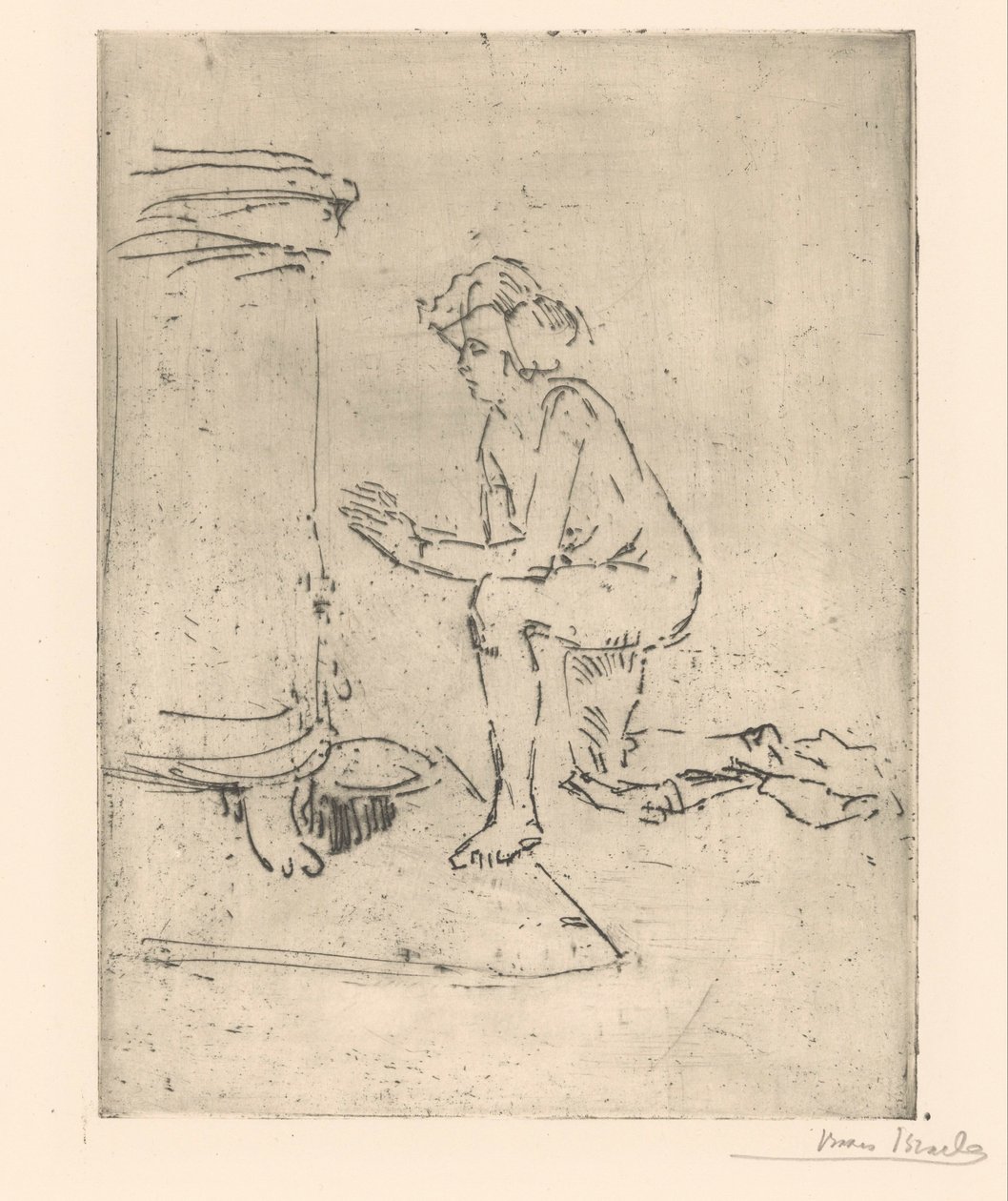 Polvistuva malli liesille tekijältä Isaac Israels (signed by artist)