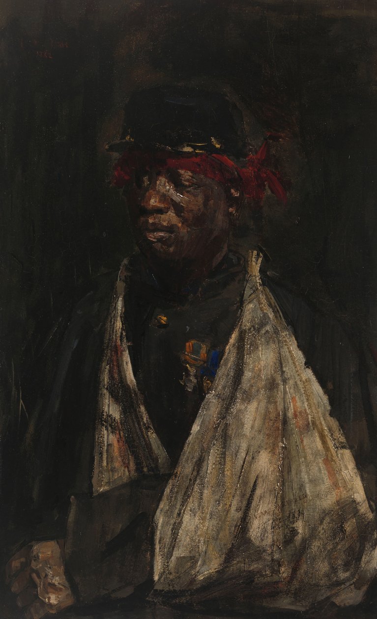 Haavoittuneen KNIL-sotilaan muotokuva KNIL-sotilas Kees Popin muotokuva tekijältä Isaac Israels (signed by artist)