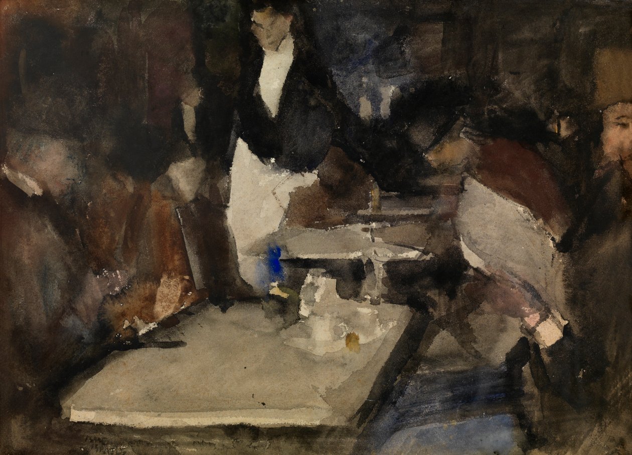 Ravintola Mille Colonnes (akvarelli paperille) tekijältä Isaac Israels