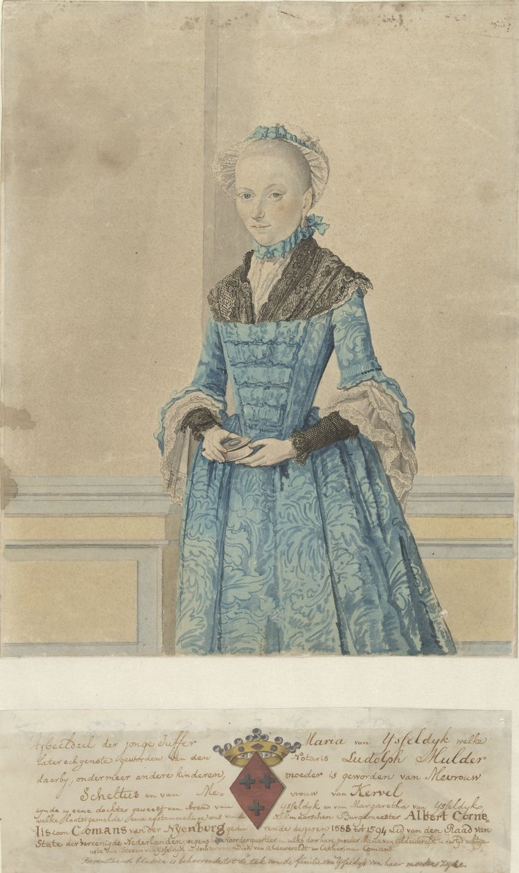 Maria van IJsseldijkin muotokuva, seisova polvikappale tekijältä Isaac Lodewijk la Fargue van Nieuwland