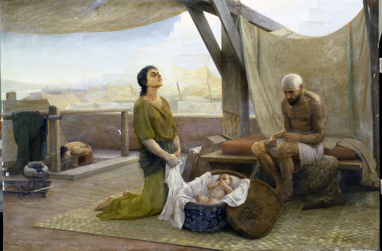 Mooseksen vanhemmat – Isaac Lvovich Asknazyn (1856-1902) maalaus, öljy kankaalle (116x174) tekijältä Isaac Lvovich Asknazy