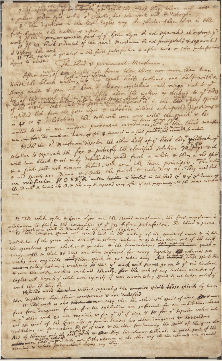 Vihreän Lyonin metsästys, verso, n. 1700 tekijältä Isaac Newton
