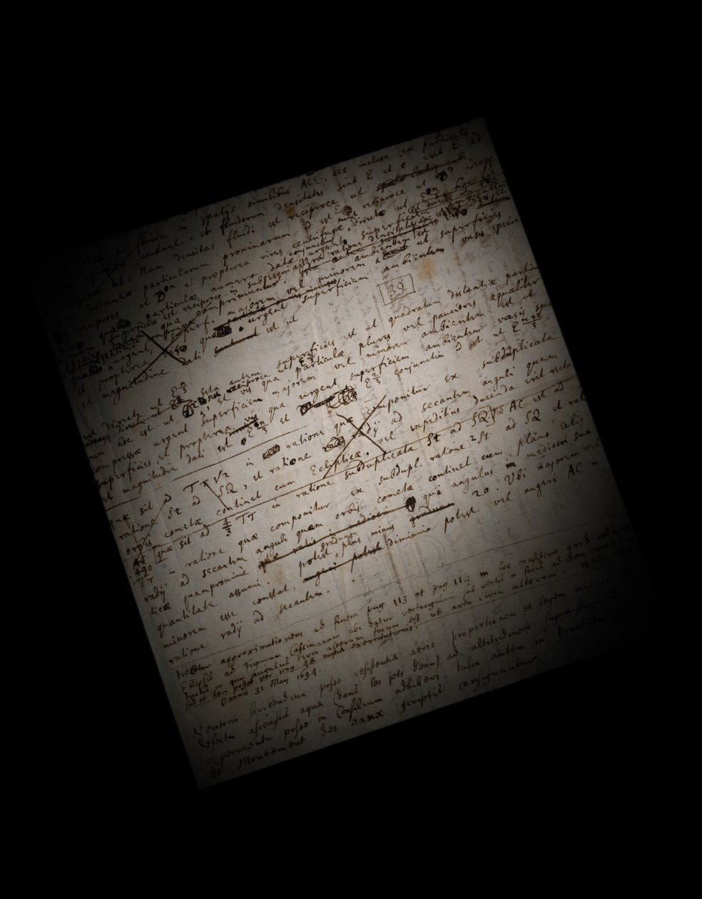 Kaksi sivua revisioita Principia Mathematicaan tekijältä Isaac Newton