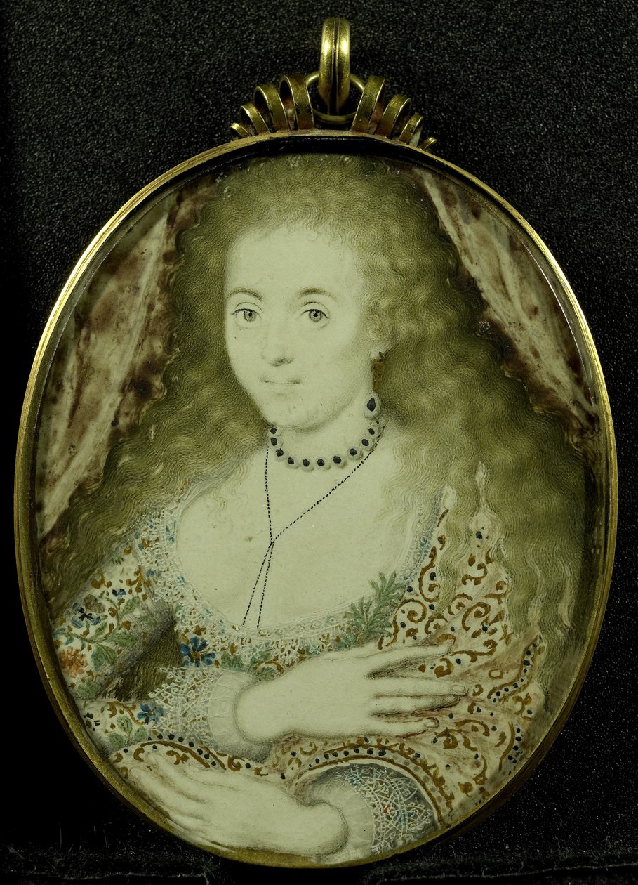 Arabella Stuart, n. 1590-1615 (pergamentti, kulta ja lasi) tekijältä Isaac Oliver