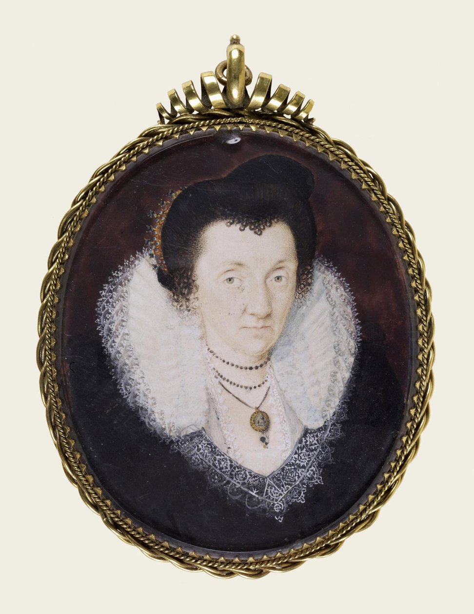 Lady Anne Bacon, n. 1600 (läpinäkymätön akvarelli ja kultaus velumissa) tekijältä Isaac Oliver