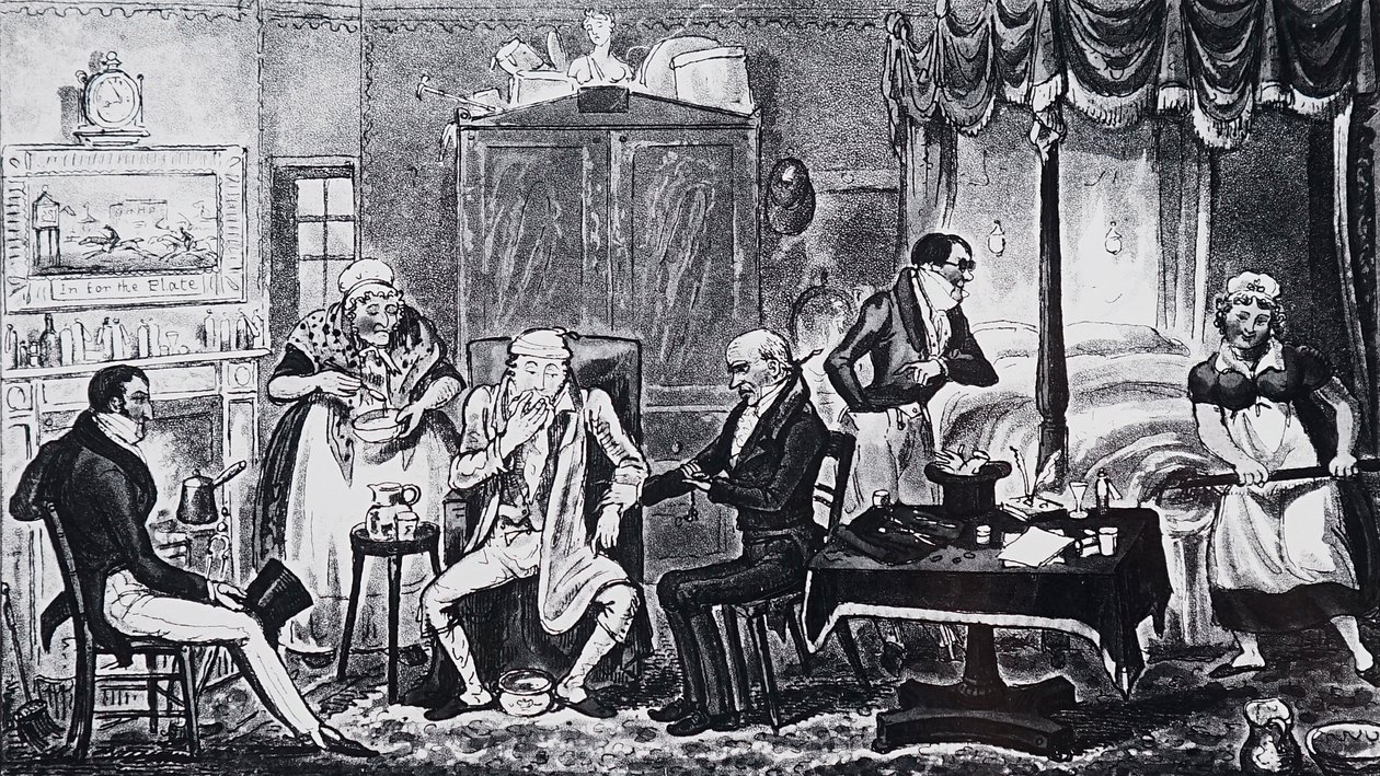 Mies, joka kärsii liiallisen hemmottelun vaikutuksista tekijältä Isaac Robert Cruikshank