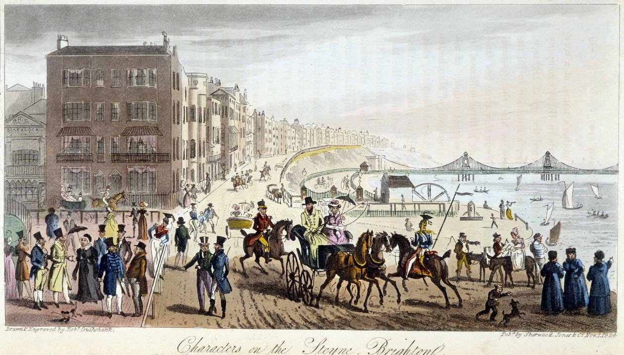 Hahmot Brightonissa - Charles Molloy Westmacottin "" Englannin vakoojassa" -piirustuksessa, Robert Cruikshank, London Edition tekijältä Isaac Robert Cruikshank