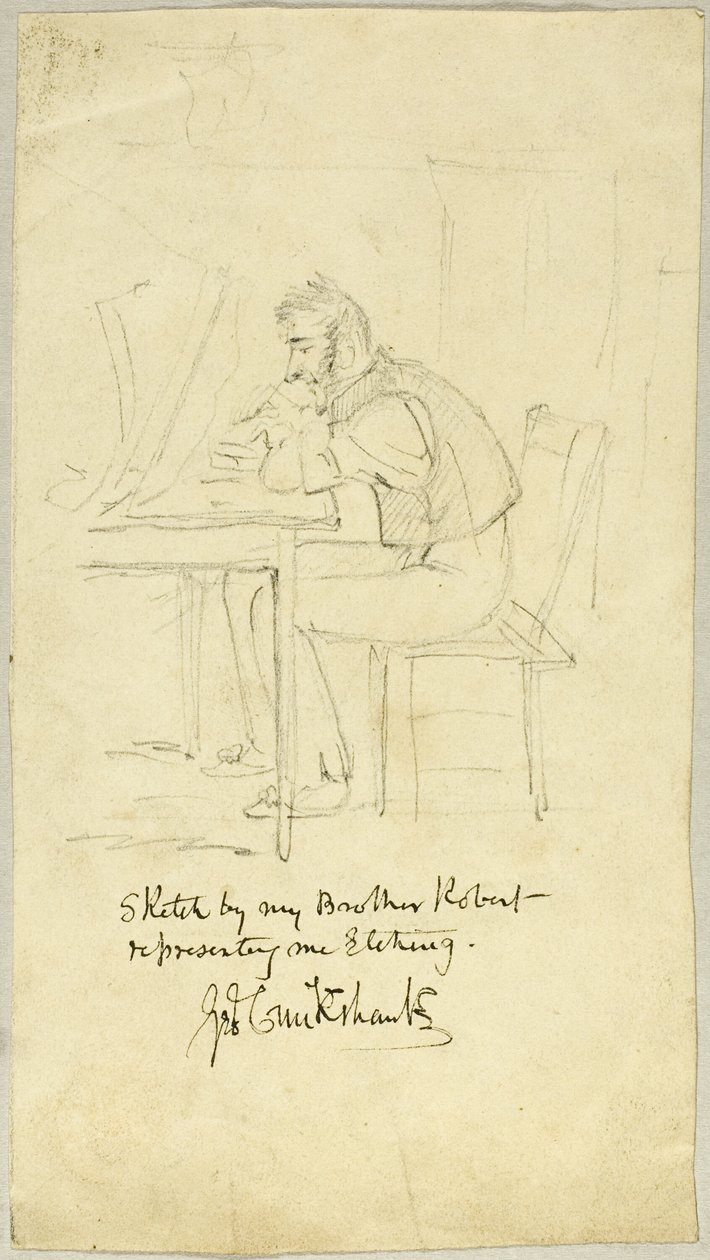 George Cruikshank tekemässä etsausta tekijältä Isaac Robert Cruikshank