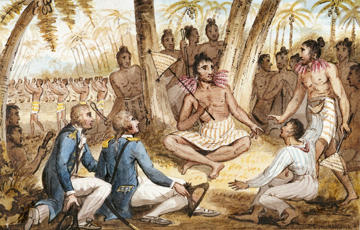 Kuvitus "Kapteeni Cookin matkat" tekijältä Isaac Robert Cruikshank
