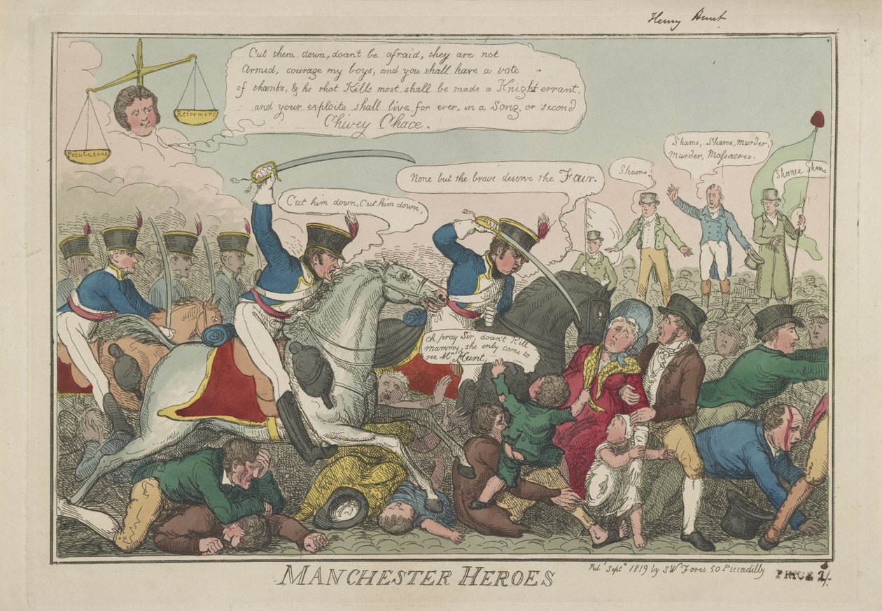 Manchester Heroes, 1819 tekijältä Isaac Robert Cruikshank
