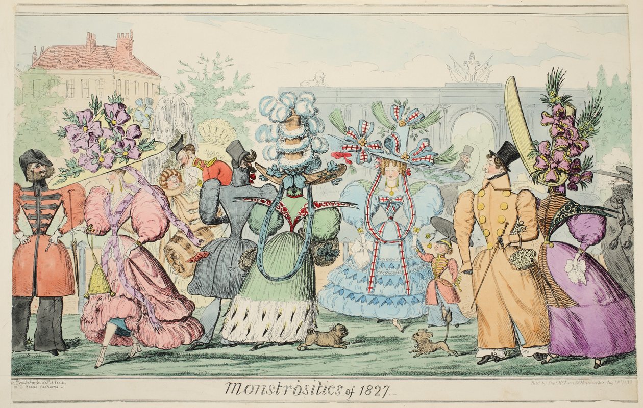 Monstrosities of 1827, pub. 1835 (käsinvärinen kaiverrus) tekijältä Isaac Robert Cruikshank