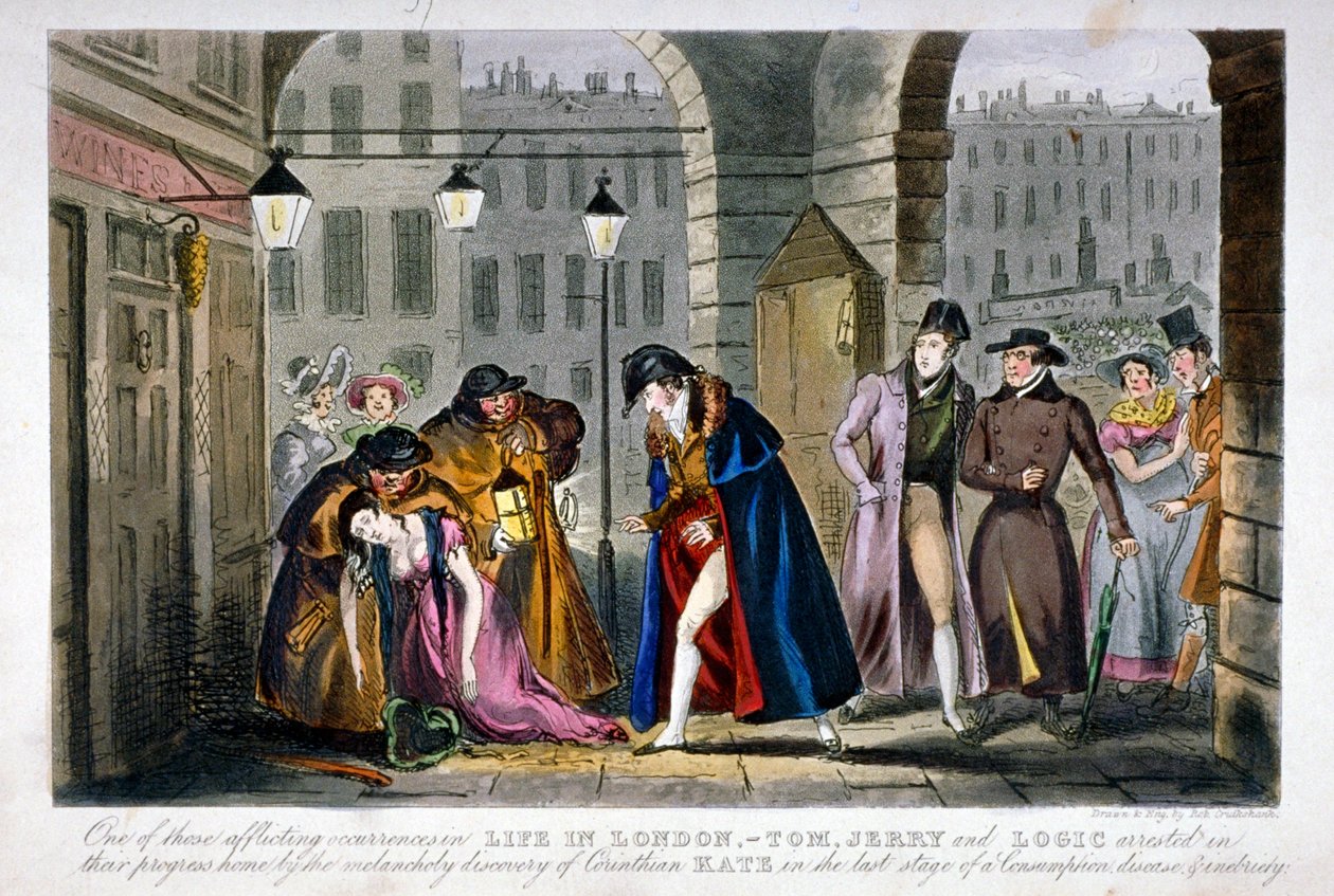 Kohtaus Covent Gardenissa, Westminsterissä, Lontoossa, 1830 tekijältä Isaac Robert Cruikshank