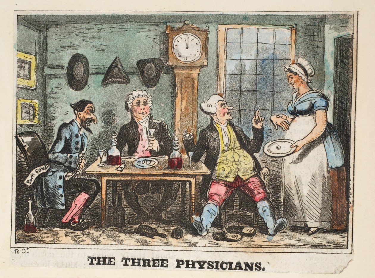 The Three Physicians, n.1824 (käsinvärinen kaiverrus) tekijältä Isaac Robert Cruikshank