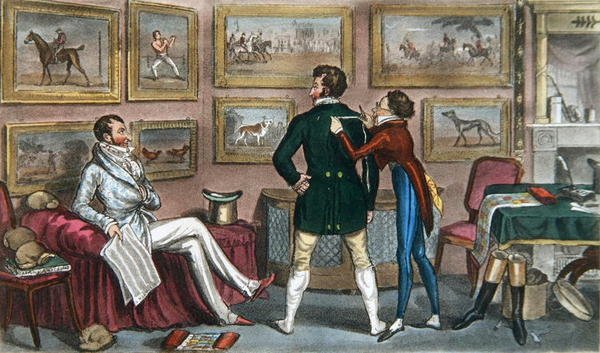Jerry harjoittelee Pierce Eganin "Life in London" -kappaletta "Swell". tekijältä Isaac Robert and George Cruikshank