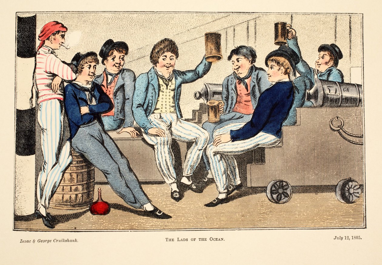 The Lads of the Ocean, 1805 (käsinvärinen kaiverrus) tekijältä Isaac, Robert and George Cruikshank