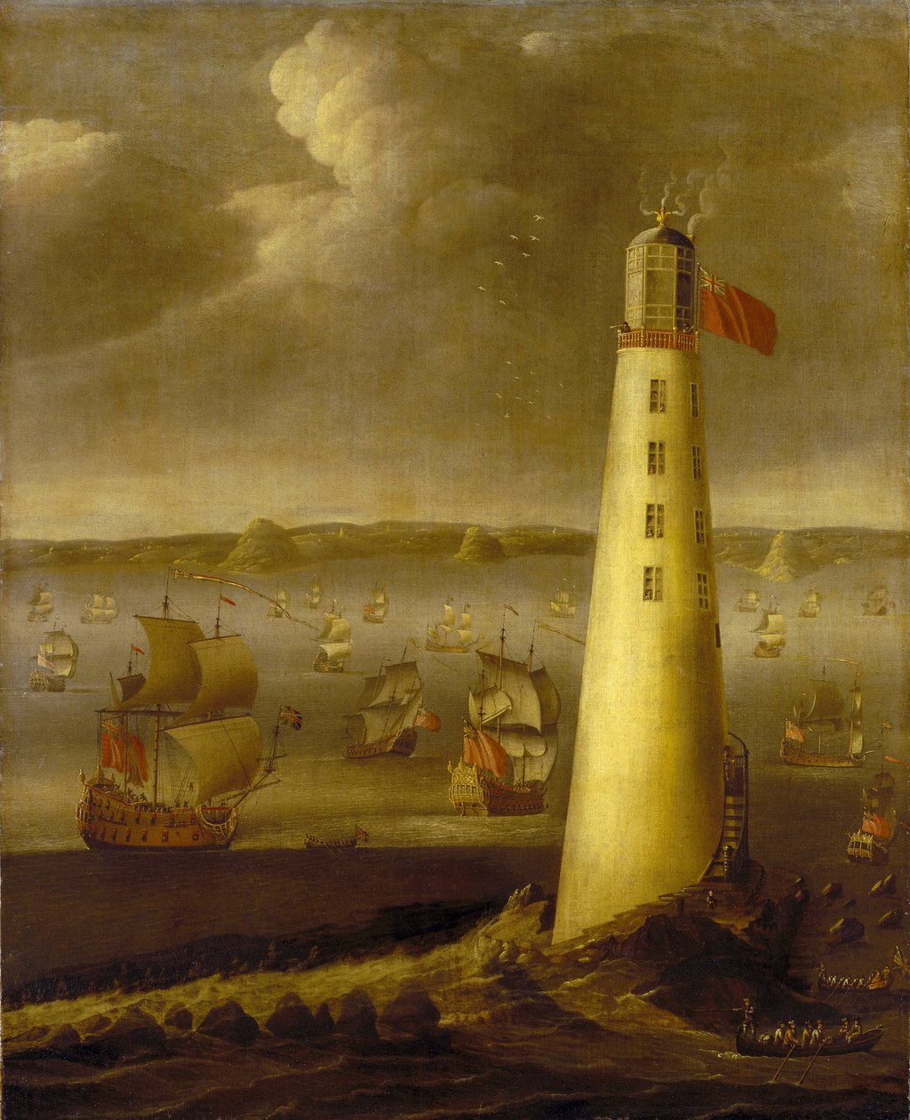 Eddystonen majakka Devonin rannikolla (Englanti). Isaac Sailmakerin (1633-1721) öljy kankaalle, noin 1708. tekijältä Isaac Sailmaker