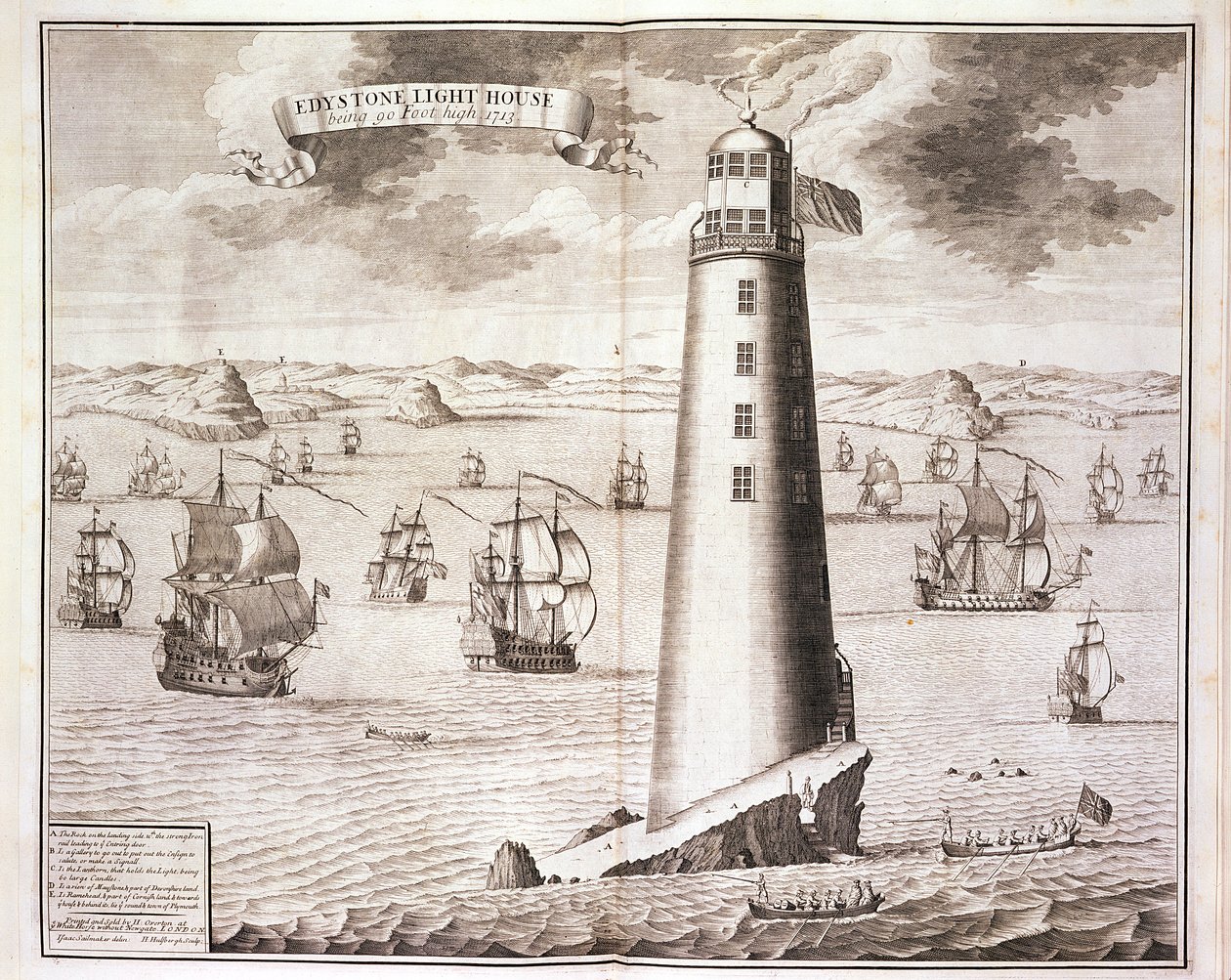 Eddystonen majakka, kaiverrus Hendrick Hulsbergh, 1713 (katso myös 40669) tekijältä Isaac Sailmaker